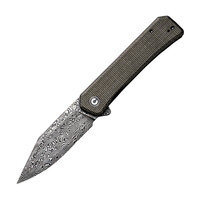 Civivi Relic Linerlock Flipper Folding Pocket Knife | Green Micarta, Damascus Blade CIVC20077BDS1